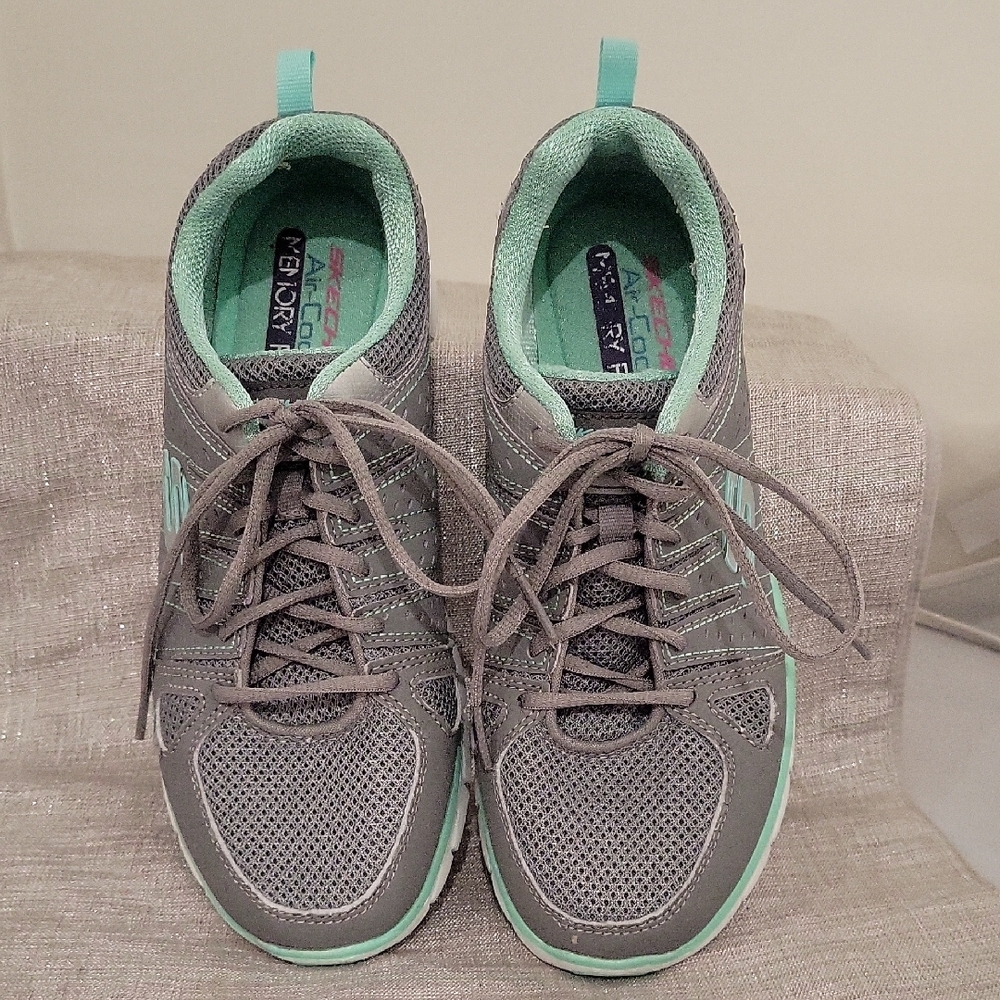 Skechers Gray and Green Athletic Shoes with Mesh Design